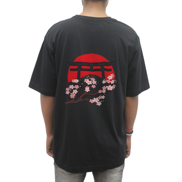 Black Cherry Blossom Graphic Printed Oversized T-Shirt